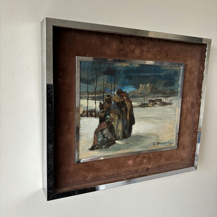 Detailed Figurative Oil Painting "Three Travelers" Timeless Small Artwork Holland Art Shop
