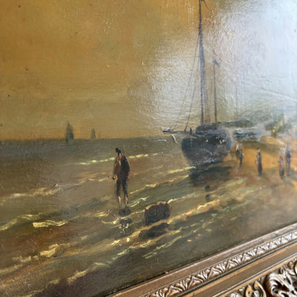 19th Century Antique Seascape Oil Painting "Ornate Frame" Dutch Art Holland Art Shop