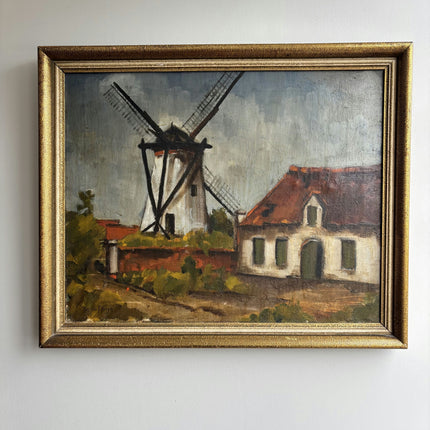 Rustic Landscape Oil Painting "Old Windmill" Handcrafted Artwork Holland Art Shop