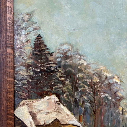 Classic Oil Painting Winter Landscape "Snowy Cabin" Handcrafted Medium Artwork