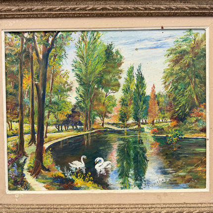 Expressive Landscape Oil Painting "Two Swans" Authentic Art Holland Art Shop