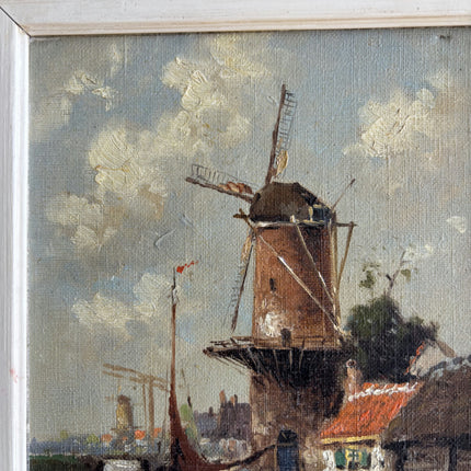 Vintage Landscape Oil Painting "Old Windmill" Original Dutch Artwork Holland Art Shop