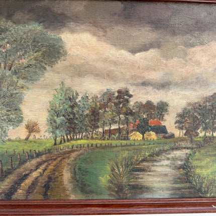 Antique Oil Painting Landscape "Country Road" Wonderful Medium Art
