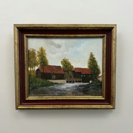 Classic Landscape Oil Painting "Watermill Building" Original Dutch Artwork Holland Art Shop
