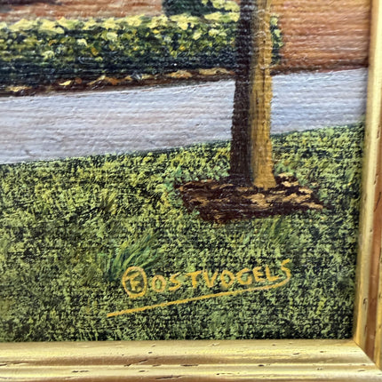 Refined Cityscape Oil Painting "Brick House" Vintage Small Artwork Holland Art Shop