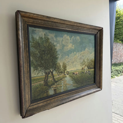 Refined Farm Oil Painting "Grazing Cows" Detailed Large Art Holland Art Shop