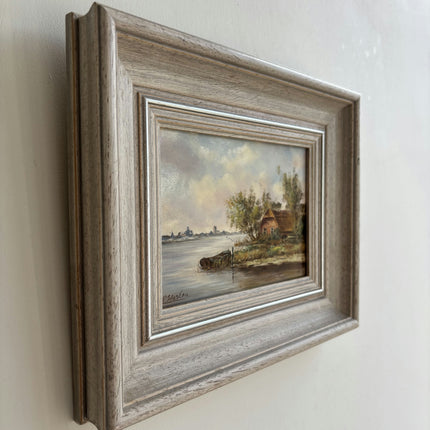 Rustic Landscape Oil Painting "Riverside Cottage" Elegant Dutch Artwork Holland Art Shop