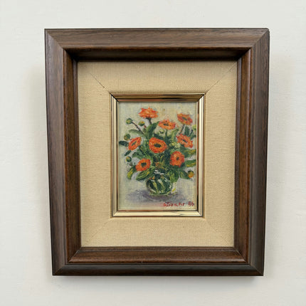 Classic Floral Still Life Oil Painting "Orange Bouquet" Rustic Small Artwork Holland Art Shop