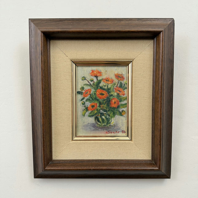 Classic Floral Still Life Oil Painting "Orange Bouquet" Rustic Small Artwork Holland Art Shop