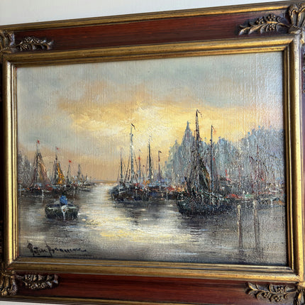 Rustic Harbor Scene Oil Painting "Gilded Frame" Elegant Artwork Holland Art Shop