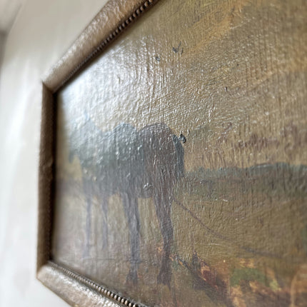19th Century Antique Figurative Oil Painting "Pair Of Horses" Dutch Art Holland Art Shop