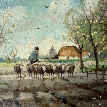 Rustic Landscape Oil Painting "Sheep Herd" Refined Artwork Holland Art Shop