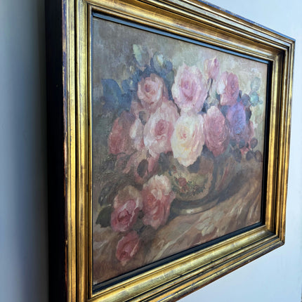 Elegant Floral Still Life Oil Painting "Pink Roses" Expressive Art Holland Art Shop