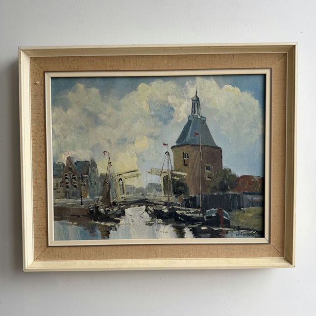 Elegant Harbor Scene Oil Painting "Harbor Tower" Timeless Artwork Holland Art Shop