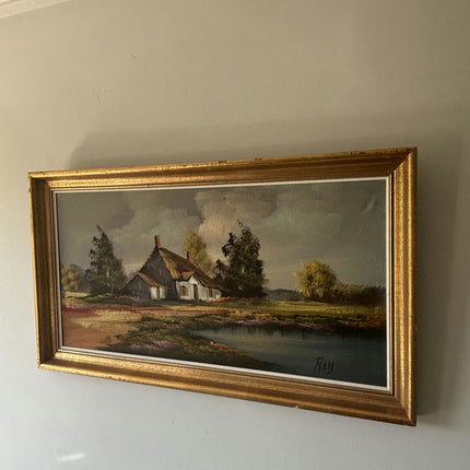 Handcrafted Landscape Oil Painting "Thatched Cottage" Expressive Large Artwork Holland Art Shop