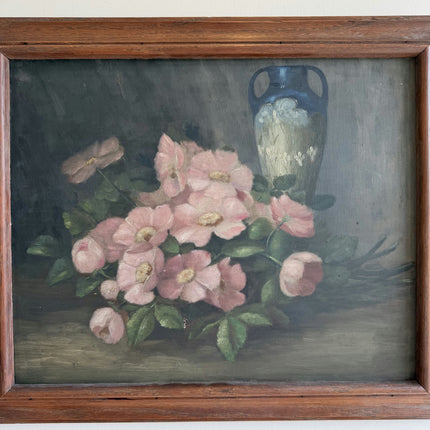 Authentic Floral Still Life Oil Painting "Pink Roses" Vintage Artwork Holland Art Shop