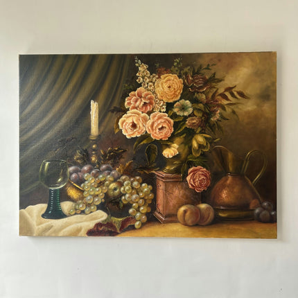 Rustic Floral Still Life Oil Painting "Peach Roses" Detailed Art Holland Art Shop