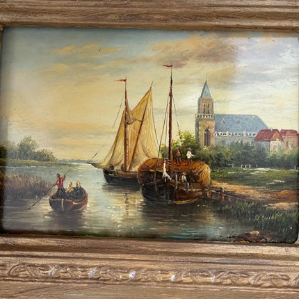 Remarkable Oil Painting Scenery "Fishing Boats" Refined Small Art Holland Art Shop