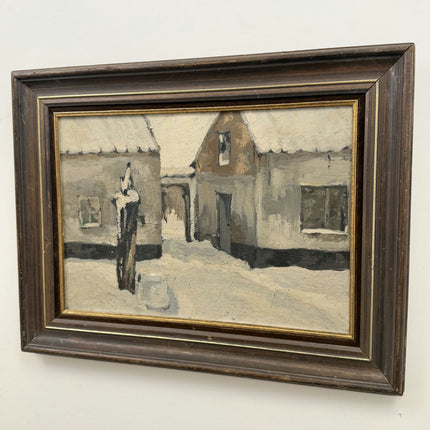 Original Winter Landscape Oil Painting "Snowy Village" Rustic Art Holland Art Shop