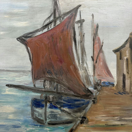 Original Harbor Scene Oil Painting "Red Sailboat" Elegant Large Art Holland Art Shop