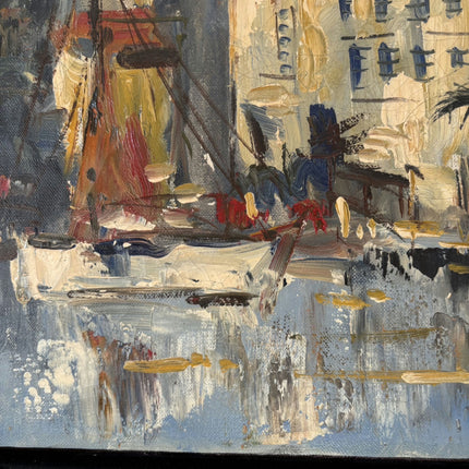 Detailed Harbor Scene Oil Painting "Harbor Buildings" Expressive Artwork Holland Art Shop