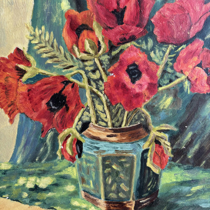 Rustic Floral Still Life Oil Painting "Poppy Vase" Timeless Small Artwork Holland Art Shop