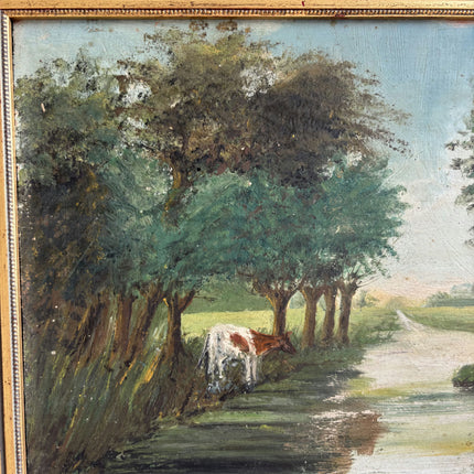 Expressive Landscape Oil Painting "Grazing Cow" Detailed Small Art Holland Art Shop