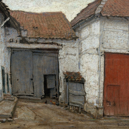 Original Cityscape Oil Painting "Red Door" Classic Artwork Holland Art Shop