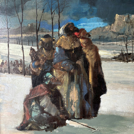 Detailed Figurative Oil Painting "Three Travelers" Timeless Small Artwork Holland Art Shop