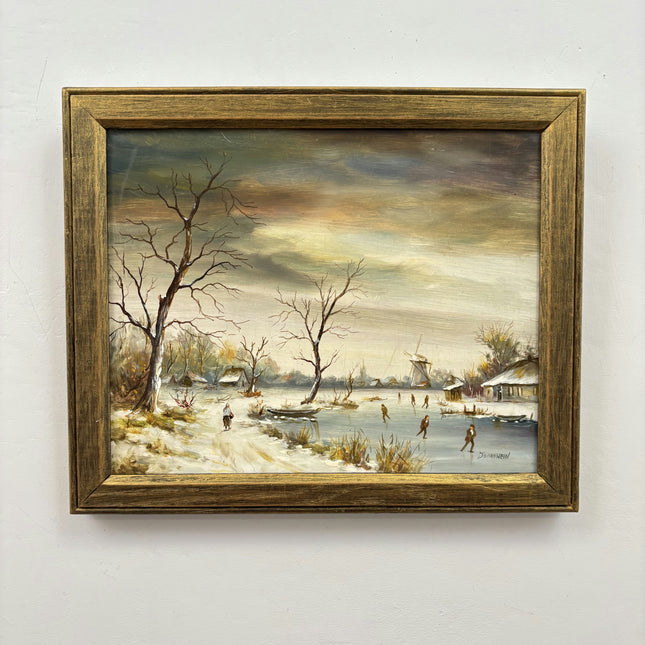 Authentic Winter Landscape Oil Painting "Leafless Tree" Elegant Small Art Holland Art Shop