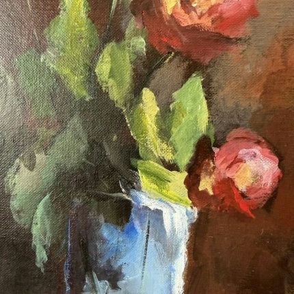 Handcrafted Flowery Still Life Oil Painting "Blue Vase" Elegant Small Art Holland Art Shop