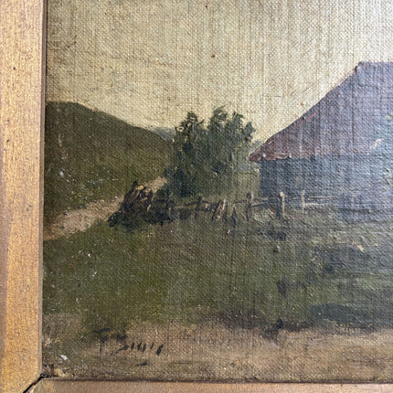 19th Century Antique Farm Oil Painting "Gilded Frame" Art Holland Art Shop