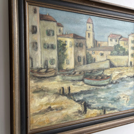 Expressive Harbor Scene Oil Painting "Boats Shoreline" Timeless Large Art Holland Art Shop