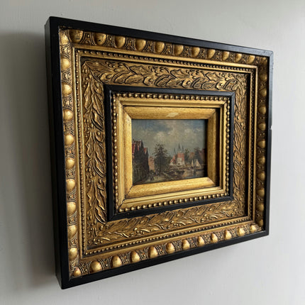 Antique Harbor Scene Oil Painting "Gilded Frame" Classic Art Holland Art Shop