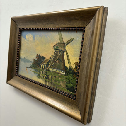 Authentic Landscape Oil Painting "Thatched Windmill" Rustic Small Art Holland Art Shop