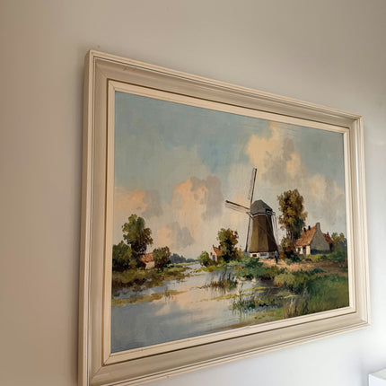 Figurative Oil Painting Landscape "Windmill Scene" Antique Large Art Holland Art Shop