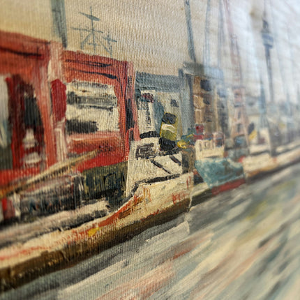 Handcrafted Harbor Scene Oil Painting "Harbor Boats" Elegant Small Artwork Holland Art Shop