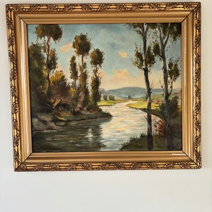 Classic Oil Painting Landscape "Riverbank Trees" Antique Large Art Holland Art Shop