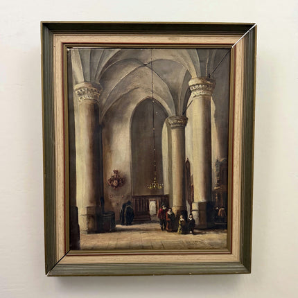 Handcrafted Church Interior Oil Painting "Stone Columns" Rustic Artwork Holland Art Shop