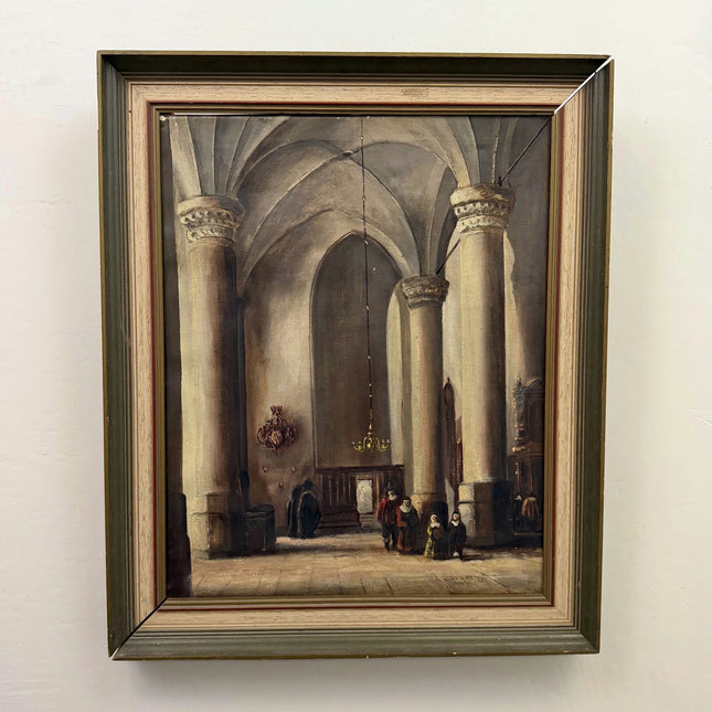 Handcrafted Church Interior Oil Painting "Stone Columns" Rustic Artwork Holland Art Shop