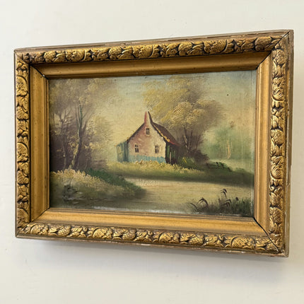 Rustic Landscape Oil Painting "Thatched Cottage" Expressive Small Artwork Holland Art Shop