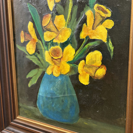 Original Floral Still Life Oil Painting "Yellow Vase" Elegant Artwork Holland Art Shop