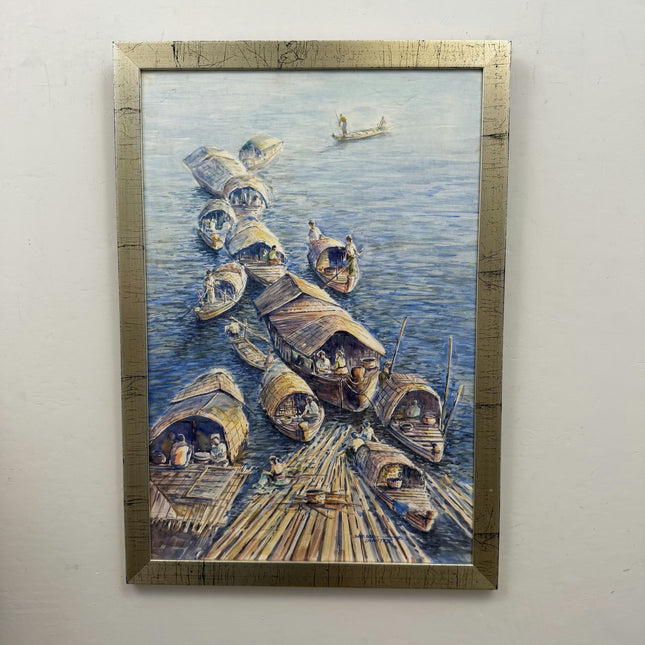 Handcrafted Harbor Scene Oil Painting "River Boats" Classic Art Holland Art Shop