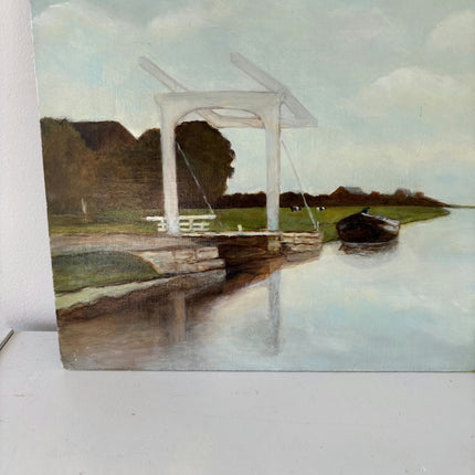 Original Landscape Oil Painting "Wooden Drawbridge" Timeless Small Art Holland Art Shop