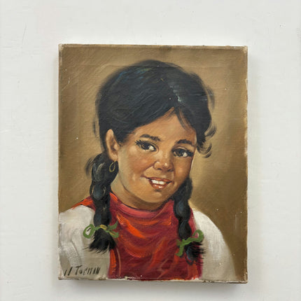 Rustic Portrait Oil Painting "Smiling Girl" Expressive Small Artwork Holland Art Shop