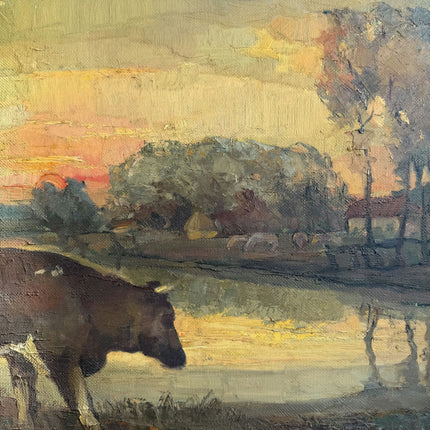 Vintage Animals Oil Painting "Grazing Cow" Expressive Large Art Holland Art Shop