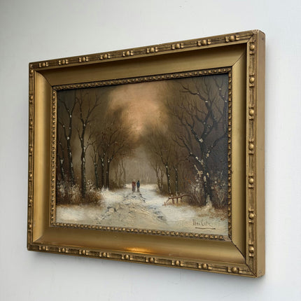 Original Winter Landscape Oil Painting "Gilded Frame" Expressive Artwork Holland Art Shop