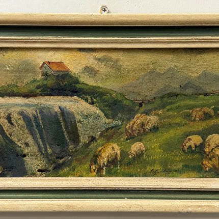 Rustic Landscape Oil Painting "Grazing Sheep" Original Small Artwork Holland Art Shop