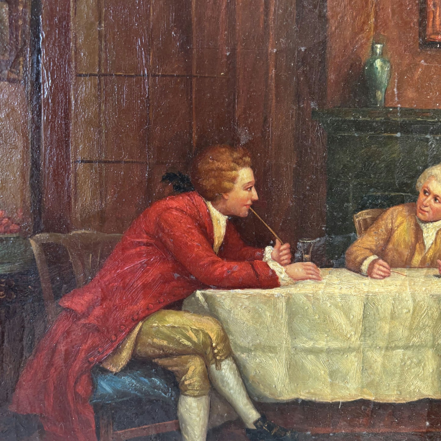 Marvelous Oil Painting Figurative "Dining Conversation" Men French Art