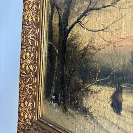 Handcrafted Winter Landscape Oil Painting "Gilded Frame" Refined Small Art Holland Art Shop